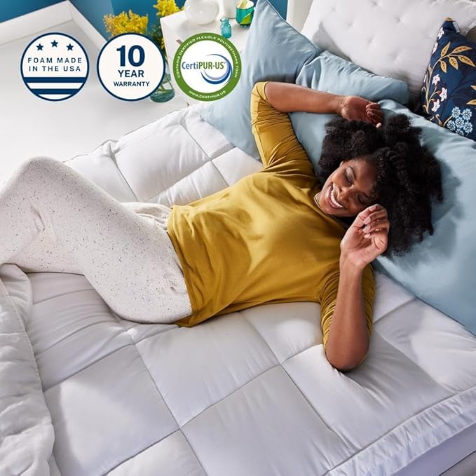 Sleep Innovations Dual Layer 4 Inch Memory Foam Mattress Topper, Queen Size, Medium Support, 2 Inch Cooling Gel Memory Foam Plus 2 Inch Pillow Top Cover