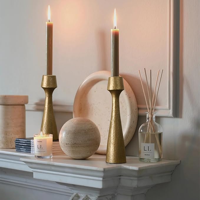 Iron Taper Candle Holder - Set of 2 Decorative Candle Stand, Metal Decorative Candlestick Holder for Wedding, Dining Table, Party Decoration (Gold)