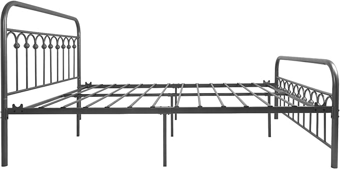 YALAXON Vintage Sturdy Queen Size Metal Bed Frame with Headboard and Footboard Basic Bed Frame No Box Spring Needed (Queen, Gray Silver)
