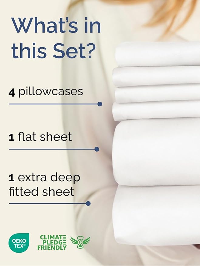 Extra Deep Full Sheet Set - 6 Piece Breathable and Cooling Sheets - Hotel Luxury Bed Sheets Set - Easy Fit - Soft, Wrinkle Free and Comfy Sheets Set - Antique White Sheet Set with Extra Deep Pockets
