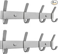 Brushed Nickel Coat Rack Wall Mount with 4 Double Hooks for Hanging – 12 Inch Heavy Duty SUS304 Stainless Steel Rustic Coat Hooks – Clothes, Purse, Towel Wall Hooks – 2 Pack