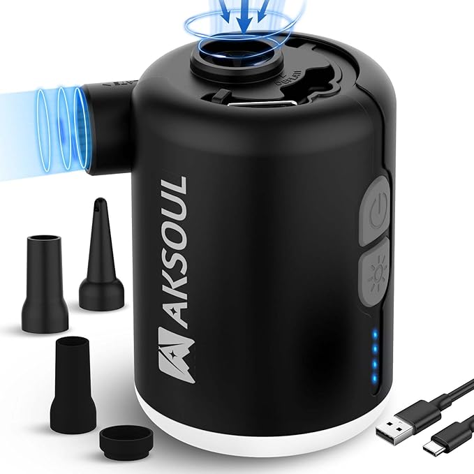 AKSOUL Portable Air Pump for Inflatables: Electric Pumps for Air Mattress Air Bed Pool Floats Raft (Basic & Tiny & Upgraded)