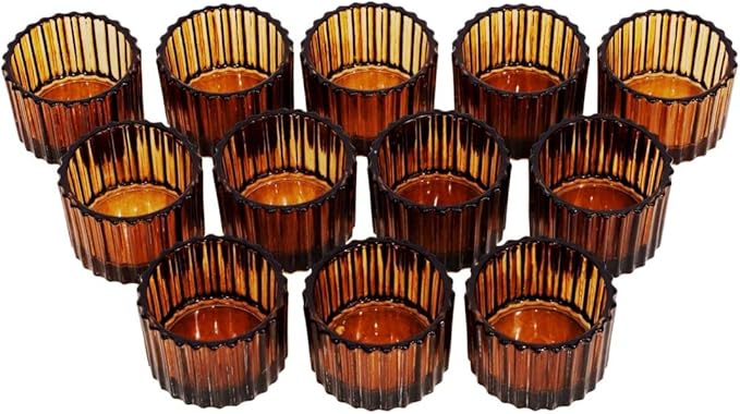 VOHO Tealight Candle Holder Set of 24, Glass Tealight Candle Holder Decorative for Wedding Centerpiece, Small Votive Candle Holders for Birthday Party(2 x 1.4 Inch, Brown)