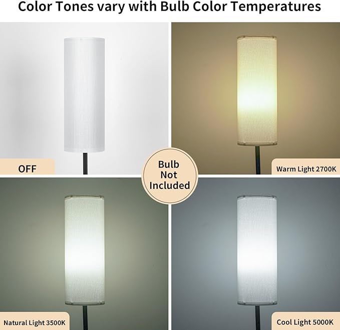 FRIDEKO HOME Floor Lamp with White Shade, Simple Design with Foot Pedal Switch, Small Tall Lamps for Living Room Bedroom Office, Corner Floor Stand Light with Black Pole Lamp (No Bulb/No Remote)