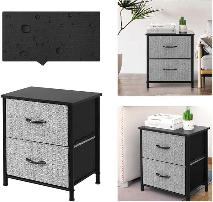 AZL1 Life Concept Storage Dresser Furniture Organizer Unit with 2 Drawers for Bedroom, Hallway, Entryway and Closets, Grey with Black, 17.7x19.7x11.8 inches