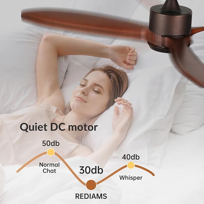 reiga 52 Inch Smart Wood Ceiling Fan with Light and Remote Control, Quiet DC Motor 3 Blades Propeller Ceiling Fans for Patio, Living Room, Farmhouse