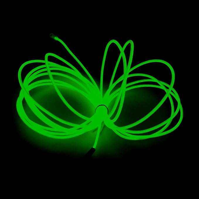 MaxLax EL Wire Green, 2M Portable Battery Pack Neon Light Strip 360° Cuttable Glowing Rope Lights for Parties, Halloween, DIY Decoration