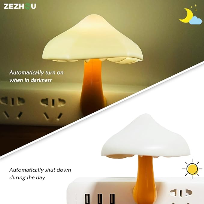 Night Lights Plug into Wall - Sensor LED Mushroom Light, Cute Energy Saving Mushroom Lamp for Adults Kids Living Room Bedroom Kitchen, Bathroom Toilet, Stairs, Hallway Corridor, Gift Ideal, Warm White