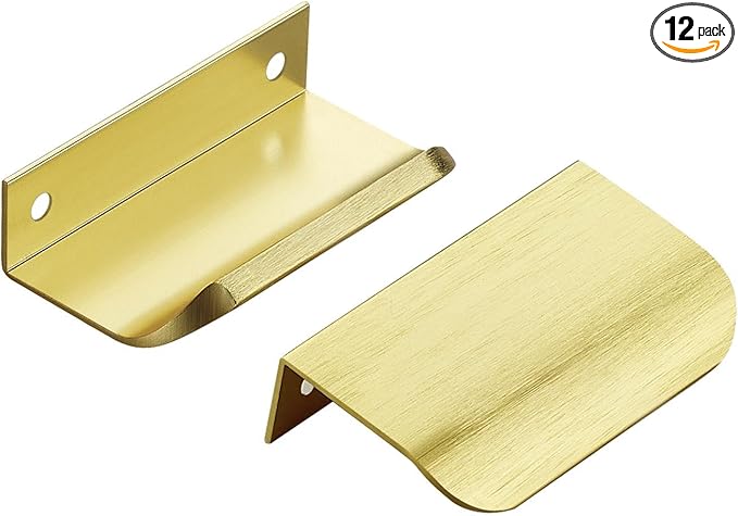 Ravinte Hardware 12 Pack Gold Cabinet Handles, 3 Inch (76mm) Finger Edge Pulls, 2 Inch Hole Center, Finger Pulls for Cabinets
