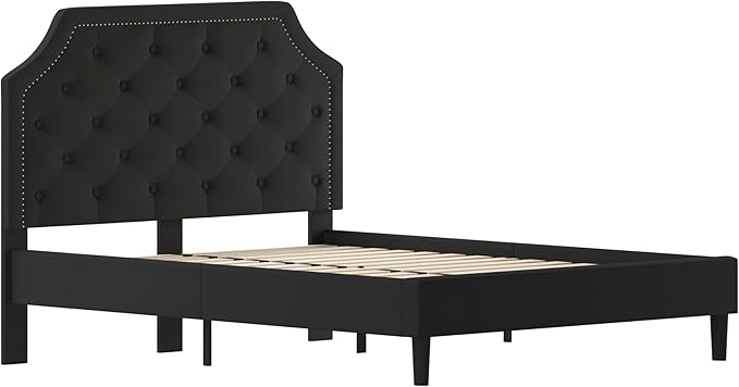 Flash Furniture Brighton Queen Size Tufted Upholstered Platform Bed in Black Fabric