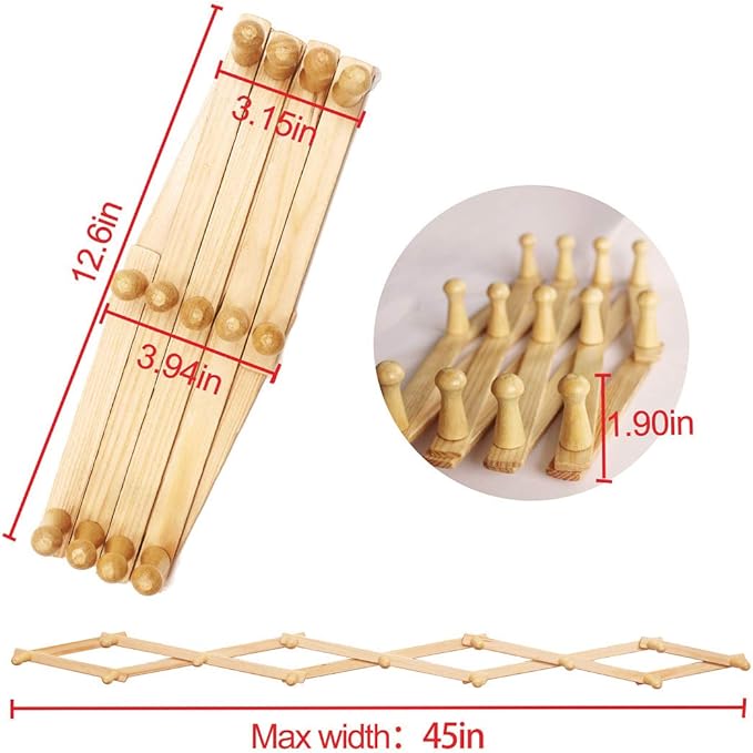 AMAPON Accordion Style Expandable Wall Wooden Coat Rack 13 Hooks (Pegs) Hang Hats Jackets Coffee Mug Purses Necklaces Towels Cap Leash Scarves Data Line Kitchenware (2 Pack)