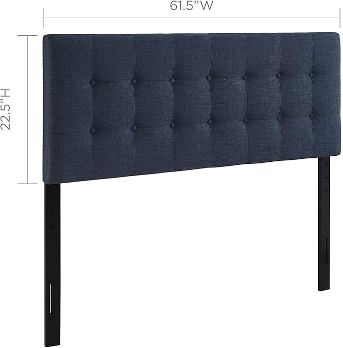 Modway Emily Tufted Button Linen Fabric Upholstered Queen Headboard in Navy