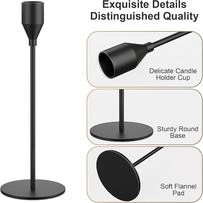 Black Taper Candle Holders Set of 6, Metal Candlestick Holders for Table or Mantel Decor Centerpiece, Candle Stick Holder Decor for Wedding, Dinning, Party or Anniversary