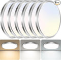 zemty 6Pack LED Ceiling Light Fixture, 6.5-Inch 12W 1200lm Small Flush Mount Light, Adjustable 3000K 4000K 6500K Color Temperatures, Round Flat Recessed Lamp for Kitchen Closet Hallway Laundry, Nickel