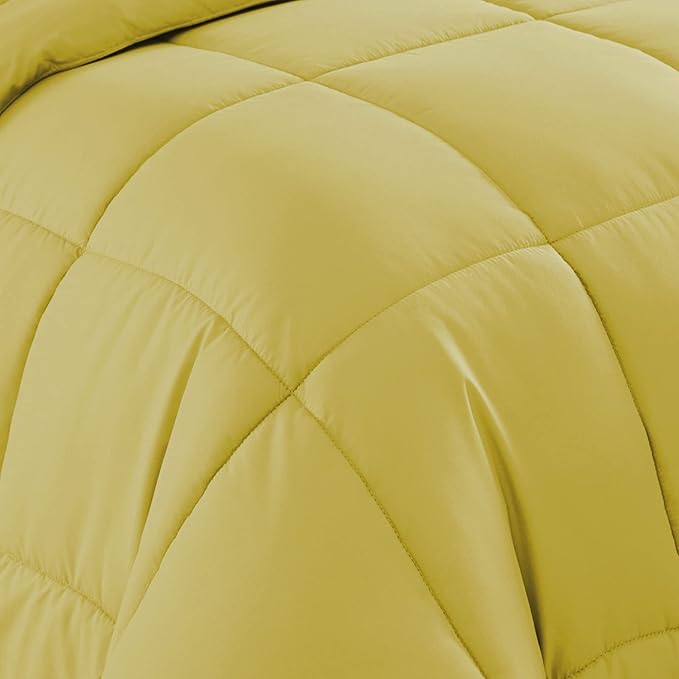 Sweet Home Collection 5 Piece Comforter Set Bag Solid Color All Season Soft Down Alternative Blanket & Luxurious Microfiber Bed Sheets, Yellow, Twin