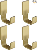BESy Brass Clothes Hook Single Towel Hook for Bathroom Kitchen Garage Square Style Robe Hooks Coat and Hat Hook, Self Adhesive with Glue or Wall Mounted with Screws, Four Packs, Brushed Gold