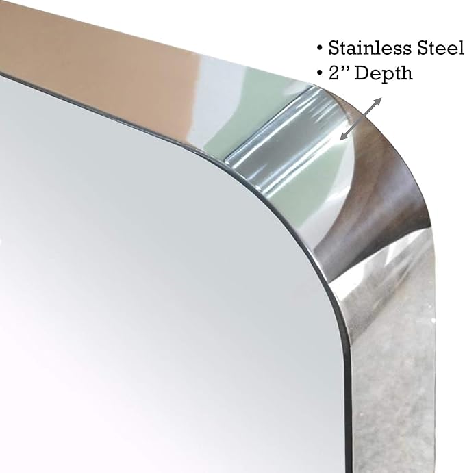 TEHOME 20x30 inch Chrome Metal Framed Bathroom Mirror for Wall in Stainless Steel Chrome Rounded Rectangular Bathroom Vanity Mirrors Wall Mounted…