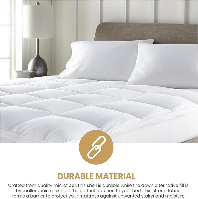 Superior Mattress Topper, Down Alternative, 2 Inch Deep Sized Bed Pillow Top, Comfort Pad, Fluffy Mattress-Topper Protector, Plush Cooling Extra Soft, Hotel Quality, Full, White