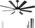 62 Inch Ceiling Fans with Lights,Large Modern Ceiling fan with Remote and 8 Wooden Blades,Dimmable,6 Speeds,Noiseless Reversible Indoor&Outdoor Fan for Bedroom,Patio,Living Room