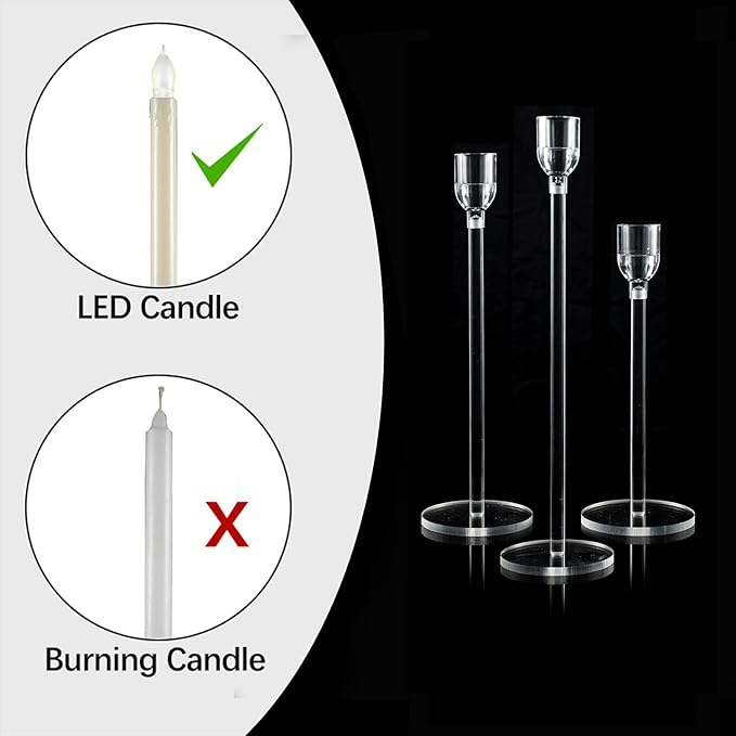 Vincidern 6PCs Acrylic Candle Holders Centerpieces for Table, Taper Candle Holder for Wedding Decor, Dining Room, Halloween, Christmas Decorative Candlestick Holder, Taper Candle Holder Set