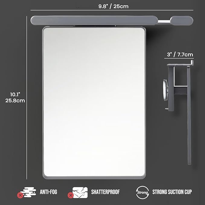 TAILI Shower Mirror Fogless for Shaving with Razor Holder, Anti-Fog with Powerful Suction for Bathroom,Makeup Shave Mirror Wall Mounted for Men & Women, Shatterproof & Removable,Grey