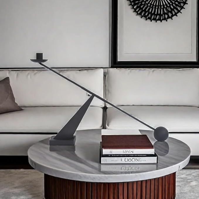 Black Metal Modern Taper Candlestick Holders,Creative Geometric Line Simple Candle Stands Decorative,Long Decorative Candle Holders for Table Centerpiece (Black)