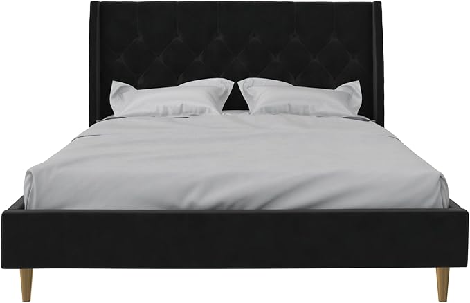 Novogratz The Her Majesty Upholstered Bed, Queen, Black Velvet