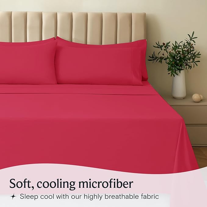 LuxClub 3 PC Sheet Set Bed Sheets Deep Pockets 16" Eco Friendly Wrinkle Free Cooling Machine Washable Hotel Bedding Silky Soft - Red Twin