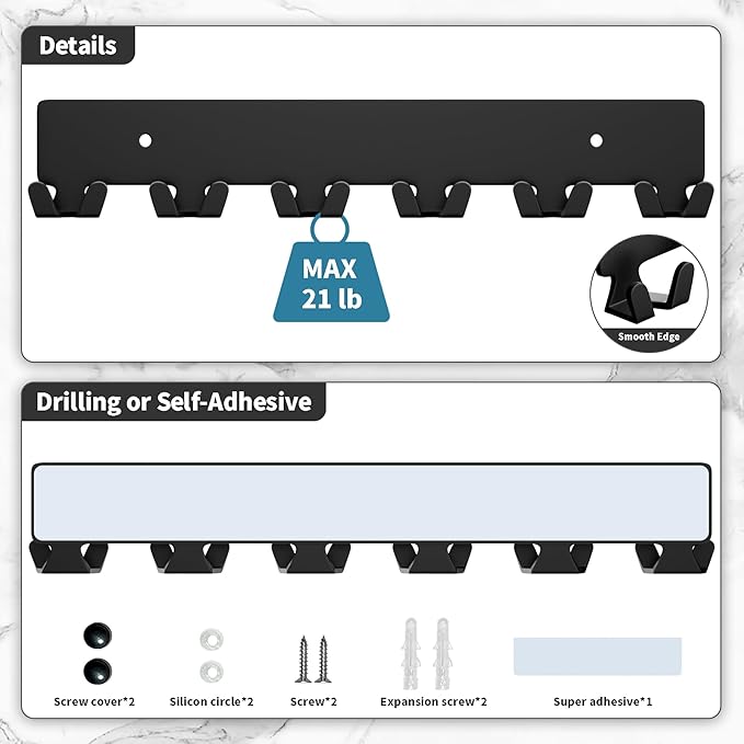 GTK Key Holder for Wall, Key Hooks with 12 Hooks, Wall Mounted Key Holder for Hallway, Self Adhesive Key Rack(Black)