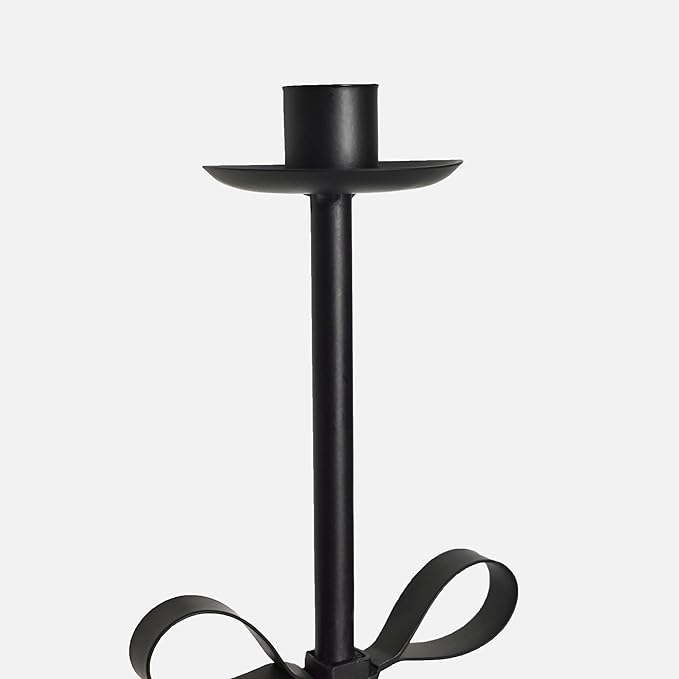 Black Taper Candle Holder Set of 2-Metal Bow Candle Sticks Holder Decor,Modern Tall Candle Holder,Decorative Candlesticks for Fireplace, Wedding, Holiday & Christmas
