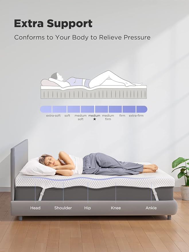 PERLECARE 3 Inch Gel Memory Foam Mattress Topper for Pressure Relief, Premium Soft Topper for Cooling Sleep, Non-Slip Design with Removable & Washable Cover, CertiPUR-US Certified - Full