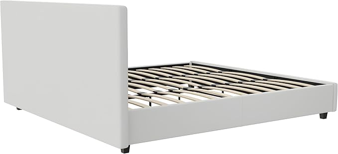 DHP Dakota Upholstered Platform Bed with Diamond Button Tufted Headboard and Footboard, No Box Spring Needed, King, White Faux Leather