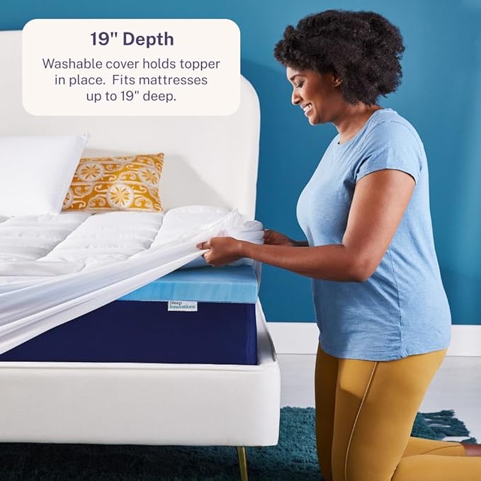 Sleep Innovations Dual Layer 4 Inch Memory Foam Mattress Topper, King Size, Medium Support, 2 Inch Cooling Gel Memory Foam Plus 2 Inch Pillow Top Cover