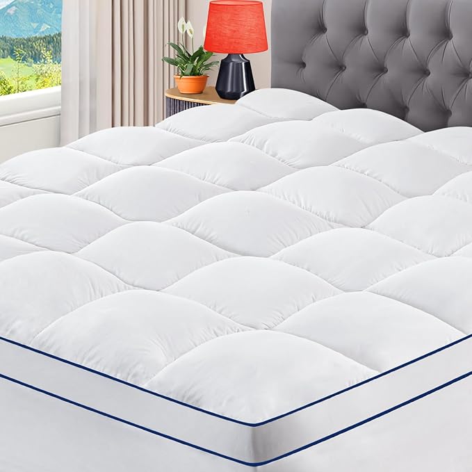 CYMULA Queen Mattress Topper, Extra Thick Pillow Top Mattress Topper, Firm Cooling Mattress Pad Cover with 8-21 Inch Elasticated Deep Pockets, Plush Down Alternative Fill Mattress Protector