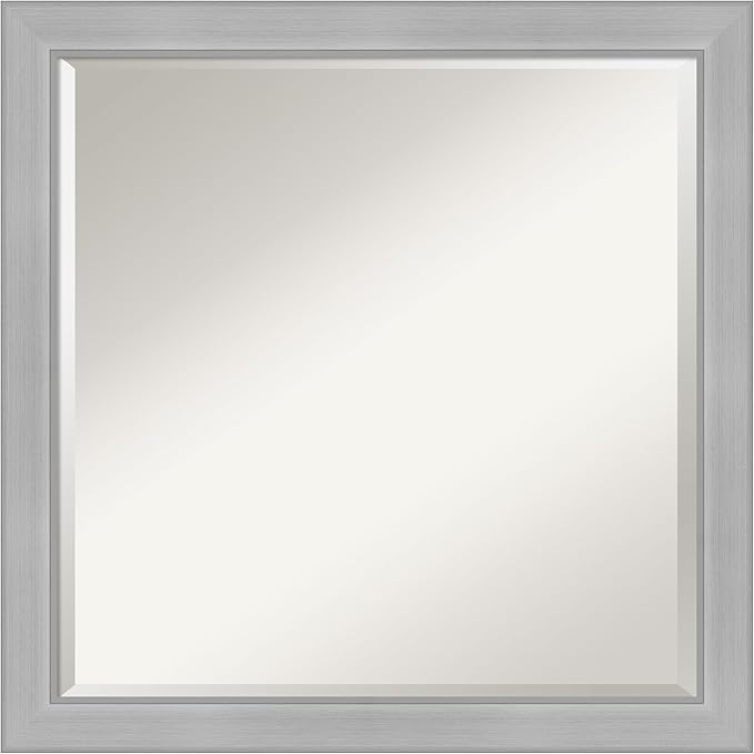 Amanti Art Silver Bathroom Mirror for Over Sink, 23x23 Vista Brushed Nickel Narrow Square Vanity Mirror, Medium Casual Frame, Hangs Horizonally and Vertically, Bathroom Wall Decor, Beveled Edge