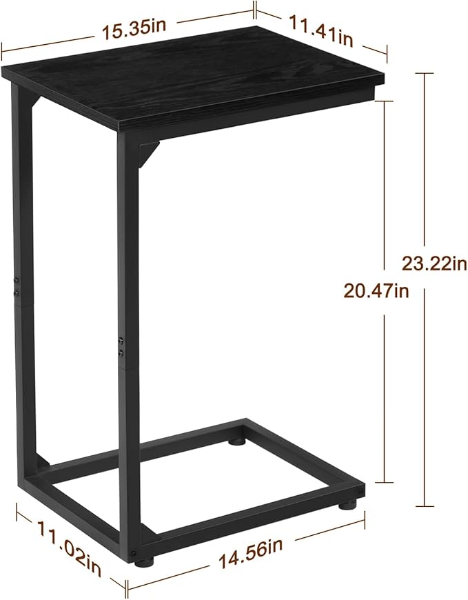 AMHANCIBLE C Shaped Side Table, End Tables Living Room Set of 2, Slide Under Couch Table for Sofa, TV Trays for Bedroom, Small Space, Black, HET02CBK