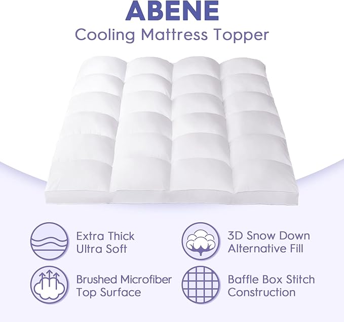 ABENE Full XL Size Mattress Topper for Back Pain Relief, Extra Thick Mattress Pad Pillowtop, Soft Plush Mattress Cover Bed Topper with Deep Pocket, Overfilled Down Alternative Filling, White
