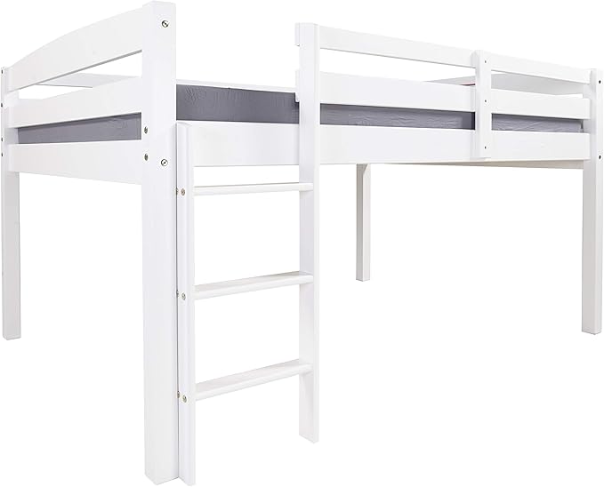Camaflexi Tribeca Solid Wood Low Loft Bed Frame / 14 Wood Slats and 2 Center Supports / No Box Spring Necessary / Easy Assembly / Full - White, T1303F