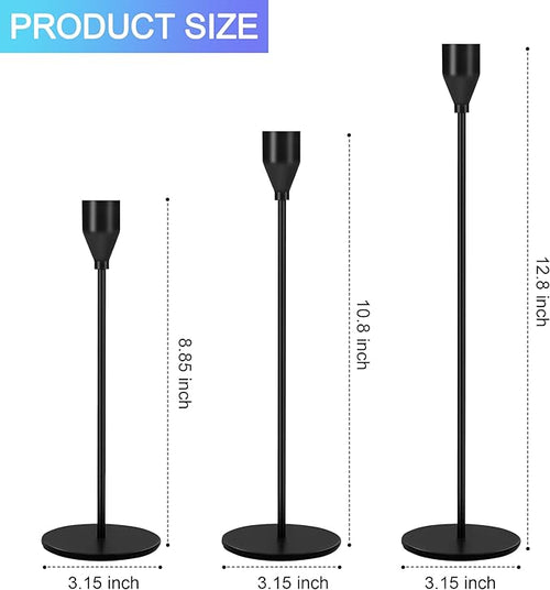 24Pcs Candle Holders, Black Candlestick Holder in Bulk Taper Candle Holders for Pillar Candles Metal Candle Stands For Table Centerpiece, Wedding, Dinning, Party, Valentines Home Decor (Black)