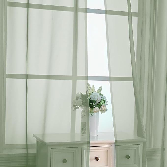 Aiyufeng Sheer Bedroom Curtains 2 Panel Sets 84" Inch Length - Transparent Light Weight Soft Sage Window Treatment Panels for Study Room/Living Room/Guest Room, Per Panel W40 X L84 inches