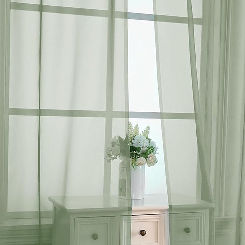 Aiyufeng Window Green Sheer Curtains 45 Inch Length 2 Panels Small Sheer Curtains & Drapes Clear Basic Rod Pocket Panel Bedroom Children Living Room Yard Kitchen, 40Wx45L