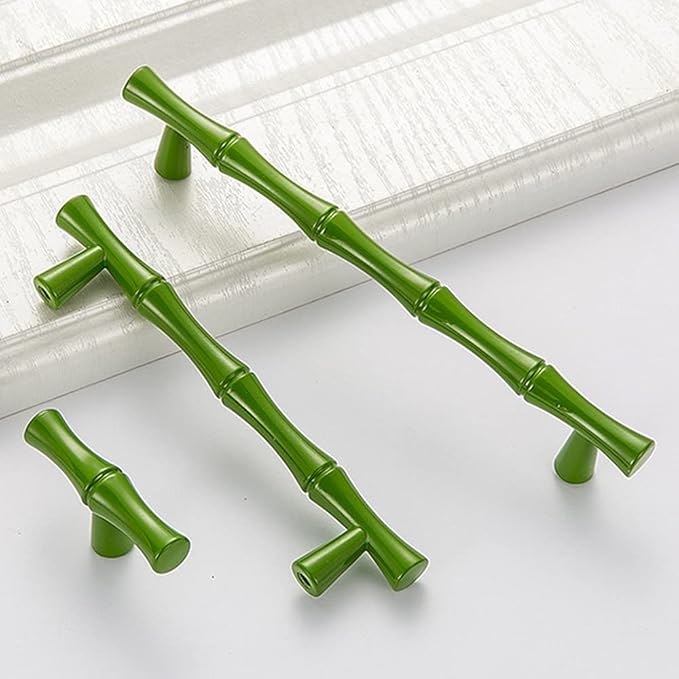 10pcs Cabinet Handles Hole Centers 5",Bamboo Shape Kitchen Cupboard Dresser Closet Drawer Door Pulls Green