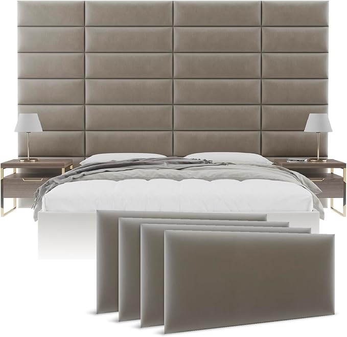 Vänt Upholstered Wall Panels - King/Cal King Size Wall Mounted Velvet Headboards - Velvet Sand Storm - Twin/King - Set of 4 Panels (Each Individual Panel 39"x11.5")