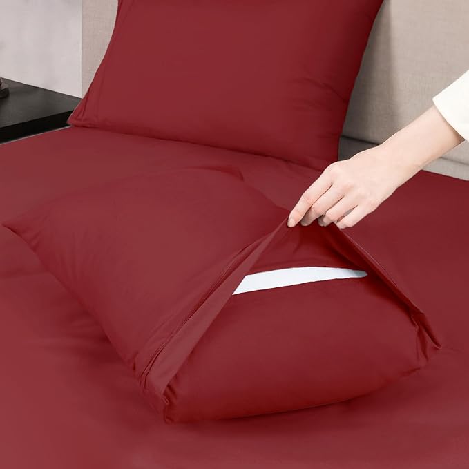 Mejoroom Twin Sheet Set - Hotel Collection Twin Sheets - Bedding Sheets & Pillowcases with Deep Pocket Fitted Sheet, Breathable, Wrinkle & Fade Resistant - 3 Piece(Burgundy)