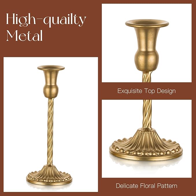 Candlestick Candle Holders Gold: Tall Taper Candles Stick Holder Wedding Decor Set of 10 Dinning Table Centerpiece Vintage Metal Candle Stand