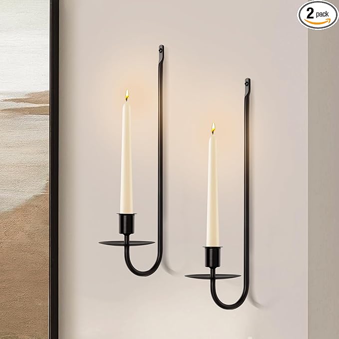Candle Sconces Set of 2, Taper & Pillar Wall Candle Holder, Black Wall Sconces Set of Two, Decor for Entryway, Stair Corner, Living Room, Gfits for Men Women Mom or Dad