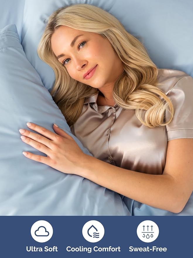 Extra Deep Full Sheet Set - 6 Piece Breathable & Cooling Sheets - Hotel Luxury Bed Sheets Set - Easy & Secure Fit - Soft, Wrinkle Free & Comfy Sheets Set - Sky Blue Sheet Set with Extra Deep Pockets