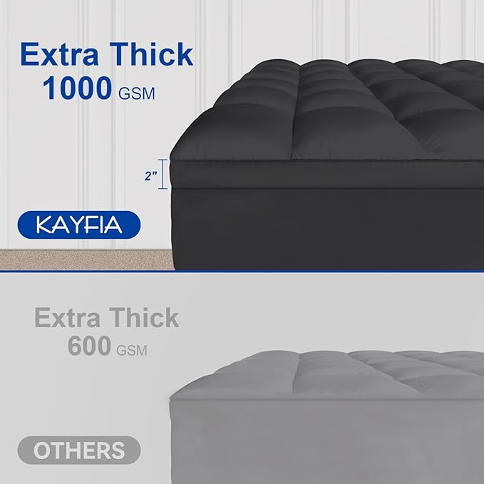Queen Mattress Topper, Extra Thick Mattress Pad Cover for Deep Sleep,3D+7D Snow Down Alternative Fill Overfilled Plush Pillow Top Mattress with 8-23 Inch Deep Pocket-Black