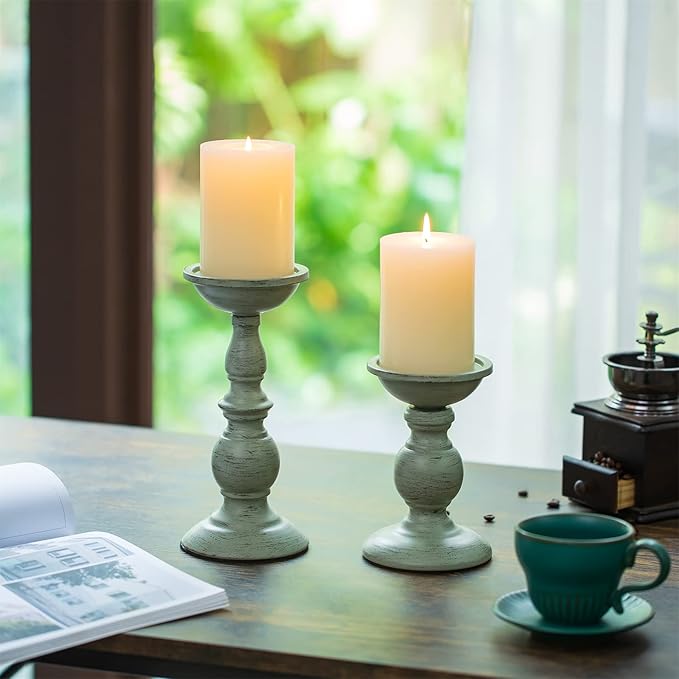 Sziqiqi Retro Iron Candle Holder Vintage Pillar Candles Holders for Table Centerpiece Wedding Birthday Candlelight Dinner Decorative Light Home Décor 2pcs
