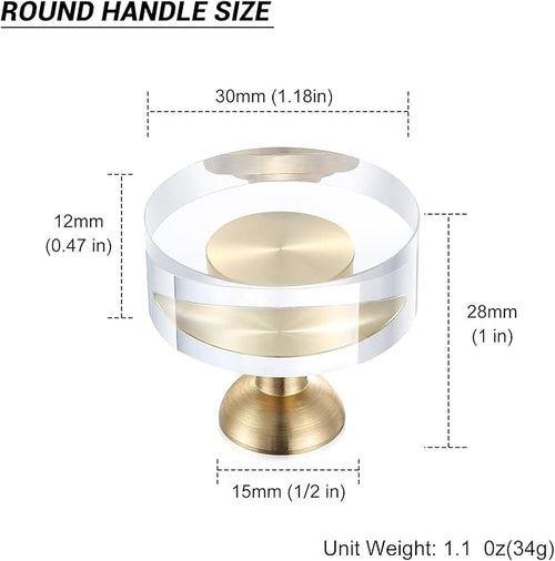 2-Pcs 1-1/4-Inch White Cabinet Glass Crystal Pumpkin knobs Brass Drawer Round Knobs Dresser Pulls, Gold Hardware Kitchen Closet knobs for Bifold Doors